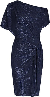Sequined Asymmetric Off Shoulder Midi Dress