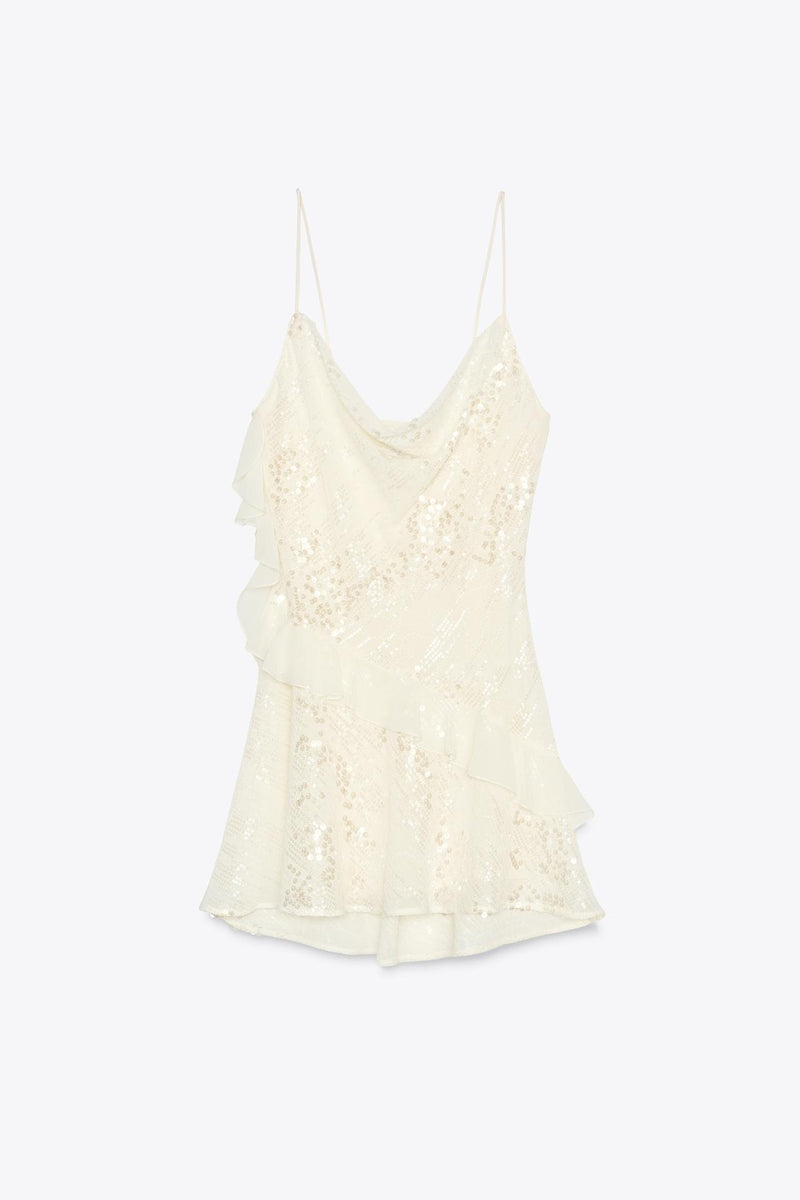 LILLY SEQUINNED RUFFLE MINI DRESS