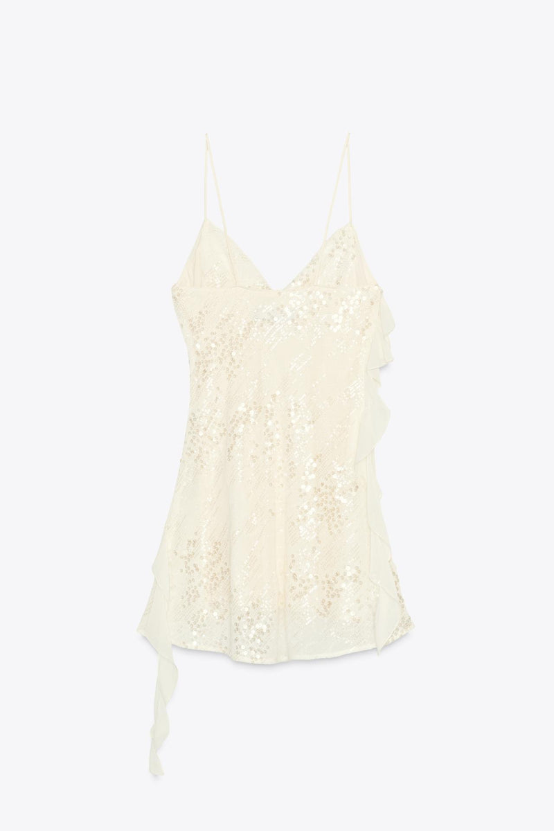 LILLY SEQUINNED RUFFLE MINI DRESS