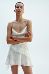 LILLY SEQUINNED RUFFLE MINI DRESS