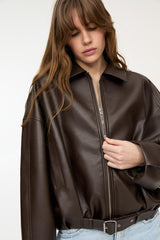 Ava Belted Faux Leather Jacket