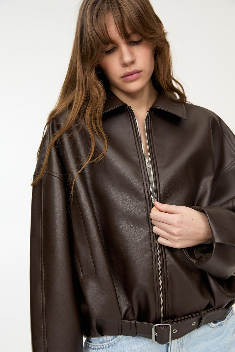 Ava Belted Faux Leather Jacket