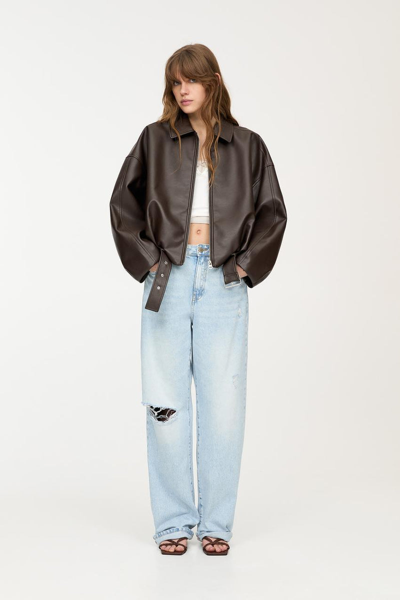 Ava Belted Faux Leather Jacket