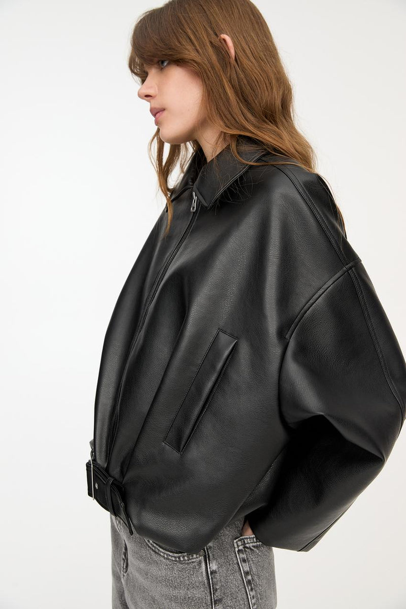 Ava Belted Faux Leather Jacket