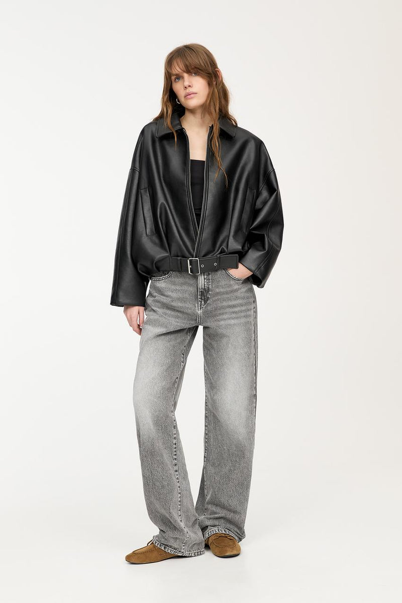 Ava Belted Faux Leather Jacket