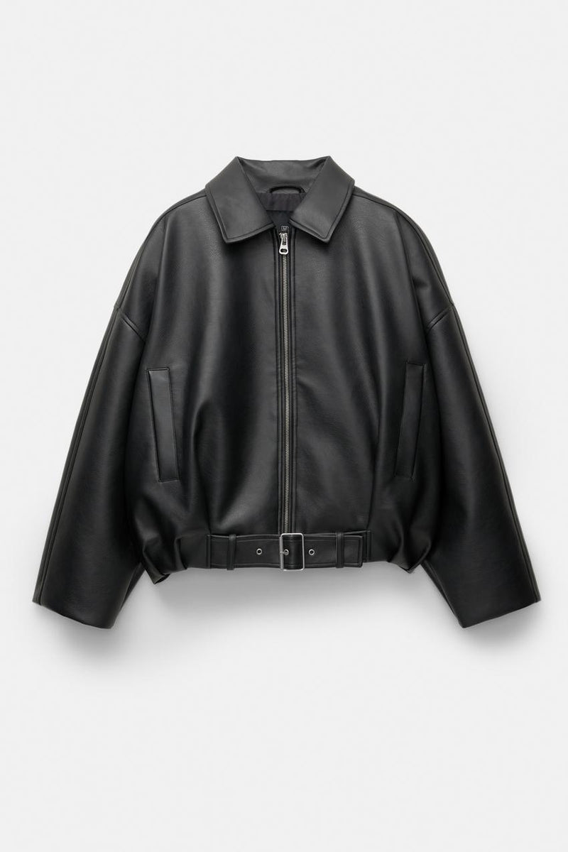 Ava Belted Faux Leather Jacket
