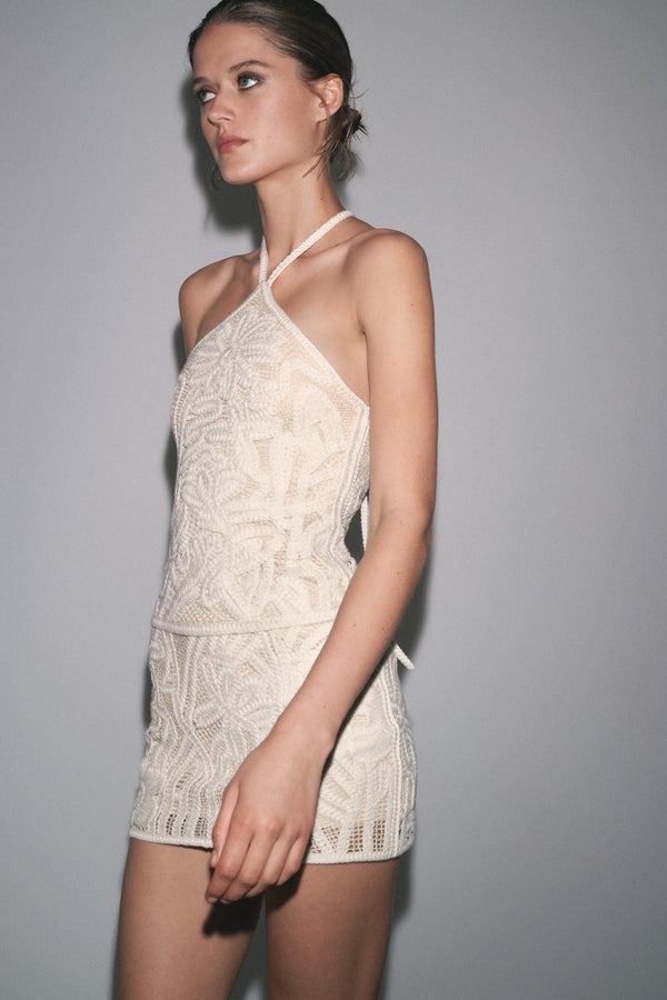 EMBROIDERED HALTER DRESS