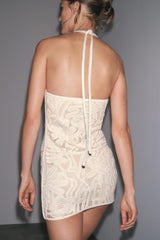 EMBROIDERED HALTER DRESS