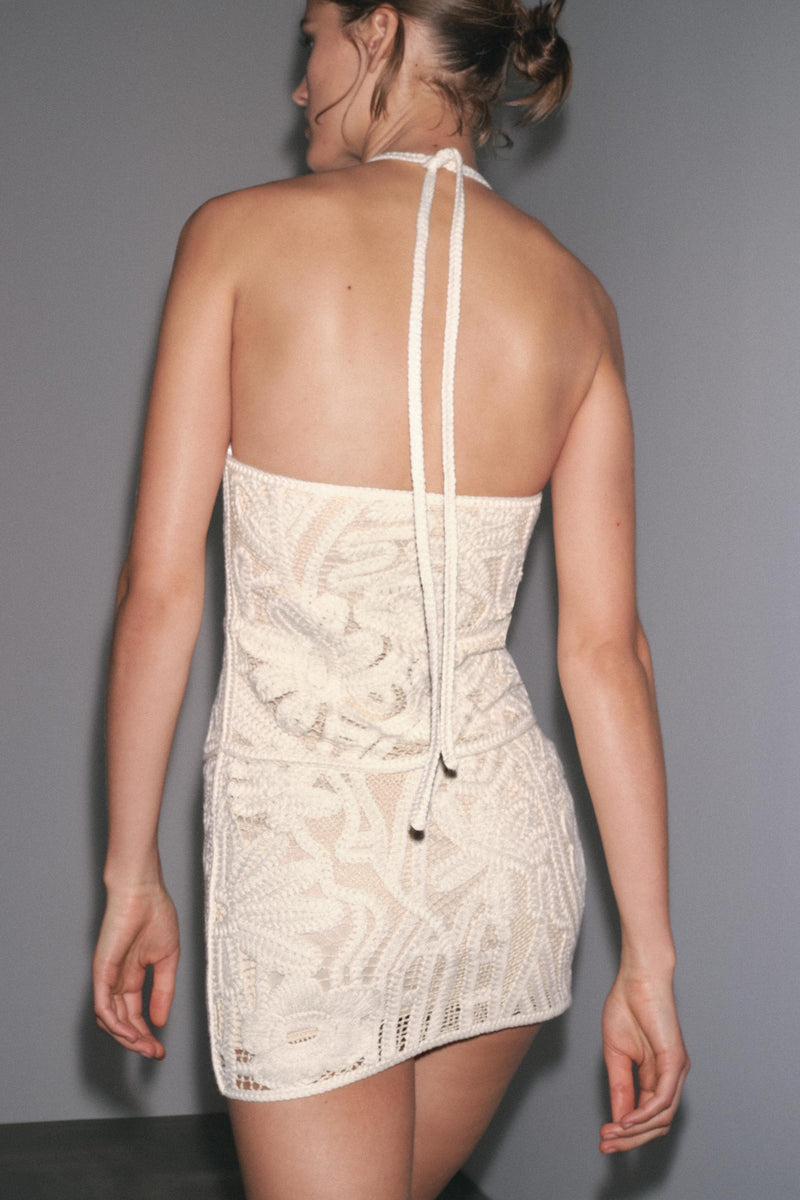 EMBROIDERED HALTER DRESS