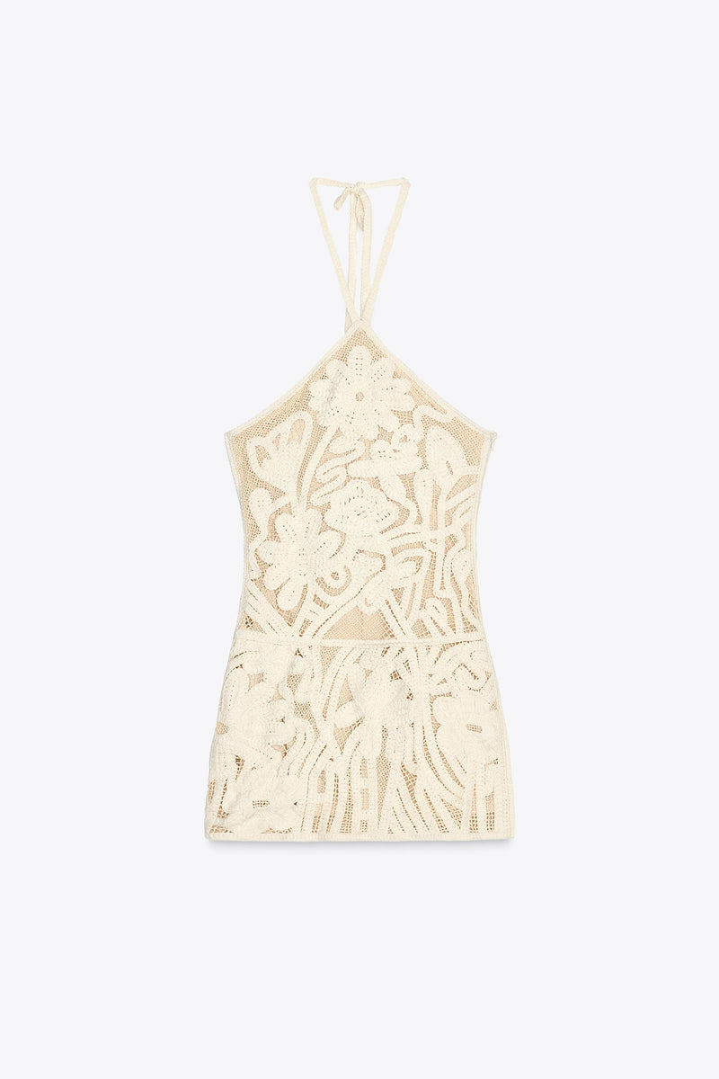 EMBROIDERED HALTER DRESS