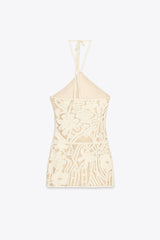 EMBROIDERED HALTER DRESS