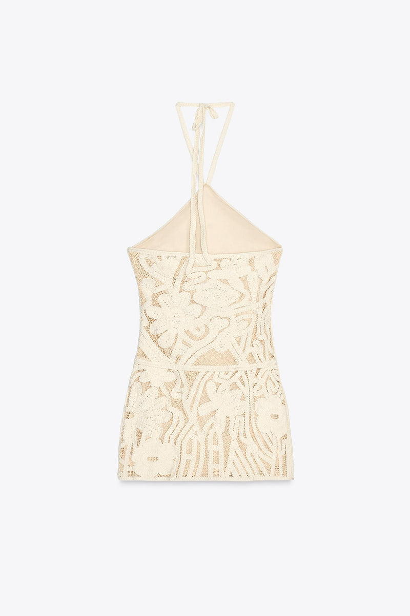 EMBROIDERED HALTER DRESS