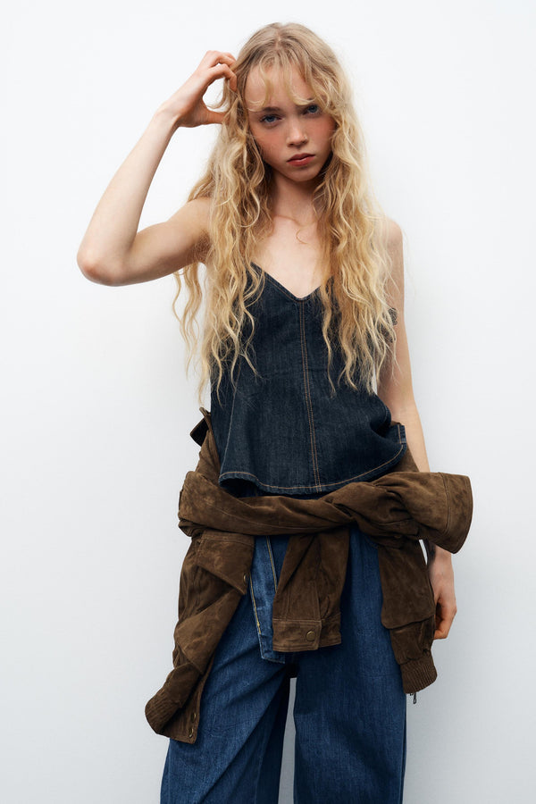 Denim Peplum Top