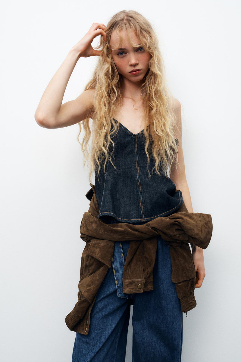 Denim Peplum Top