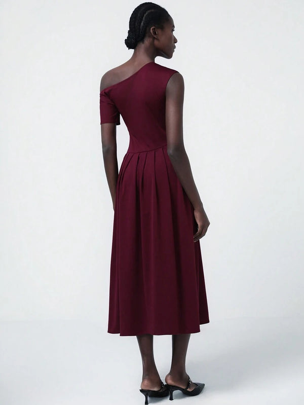 Aveloria Asymmetrical Pleat Midi Dress