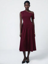 Aveloria Asymmetrical Pleat Midi Dress