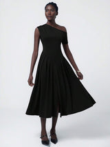Aveloria Asymmetrical Pleat Midi Dress