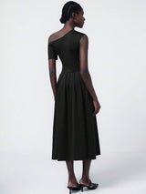 Aveloria Asymmetrical Pleat Midi Dress