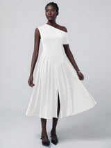 Aveloria Asymmetrical Pleat Midi Dress