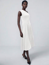 Aveloria Asymmetrical Pleat Midi Dress