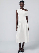 Aveloria Asymmetrical Pleat Midi Dress