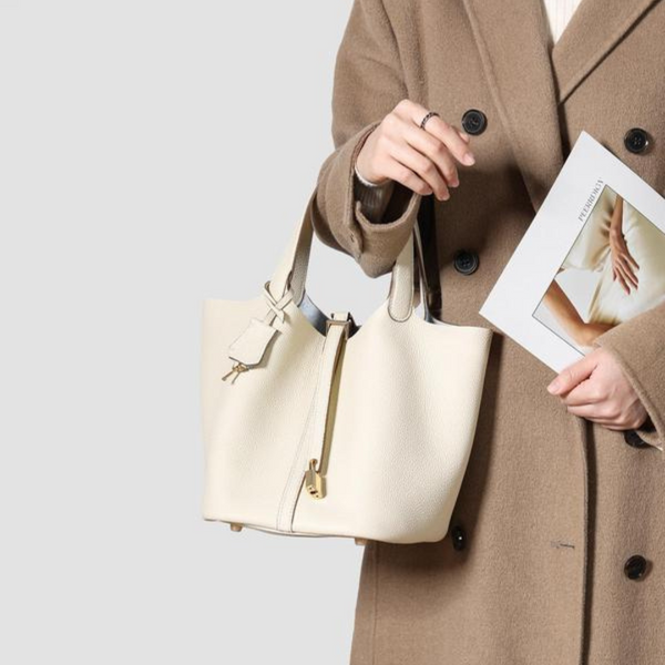 Leather Bucket Lock Bag