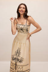 Caroline Abstract Embroidery Midi Dress