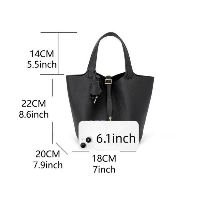 Leather Bucket Lock Bag