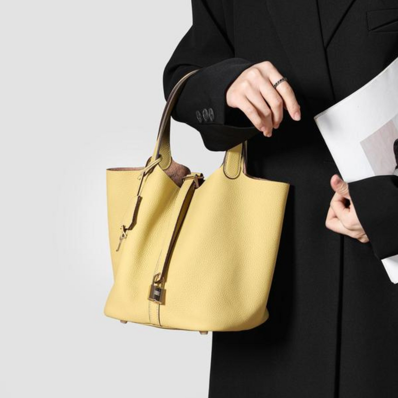 Leather Bucket Lock Bag