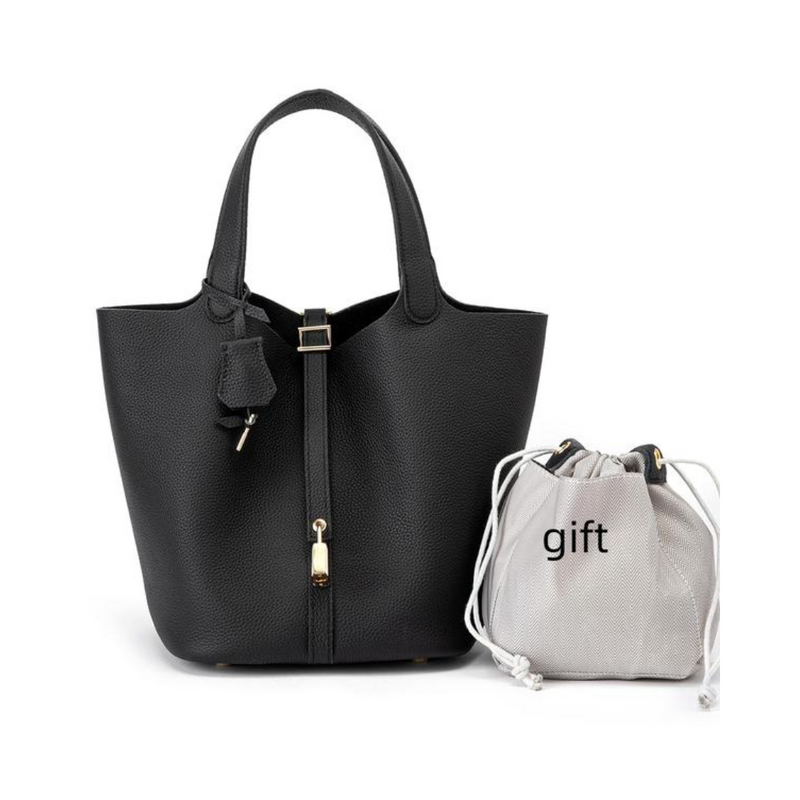 Leather Bucket Lock Bag