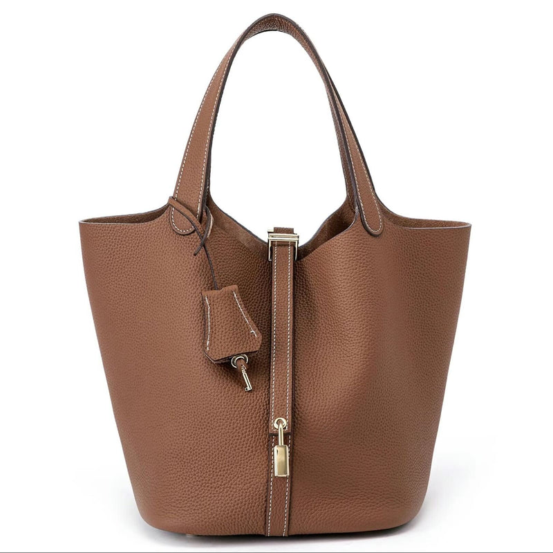 Leather Bucket Lock Bag