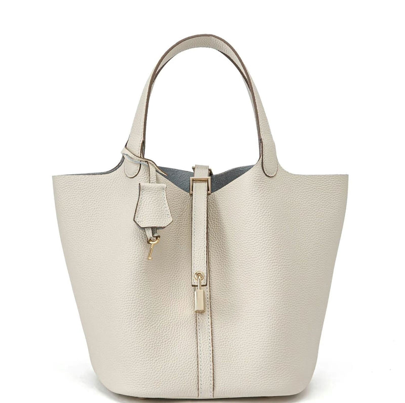 Leather Bucket Lock Bag