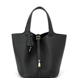 Leather Bucket Lock Bag