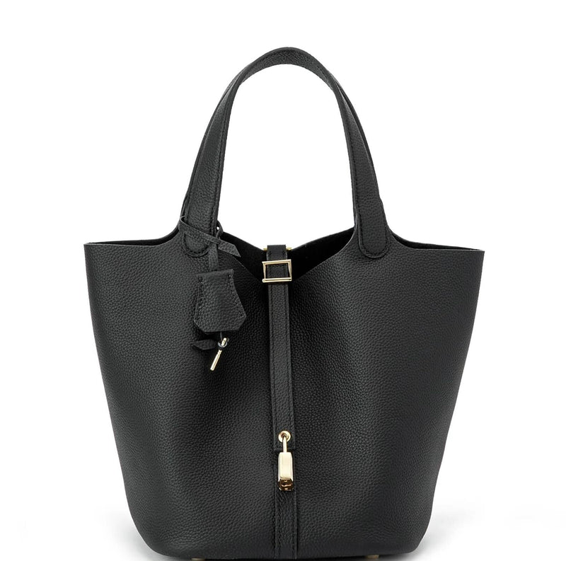 Leather Bucket Lock Bag