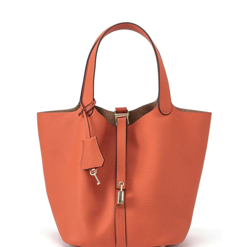 Leather Bucket Lock Bag