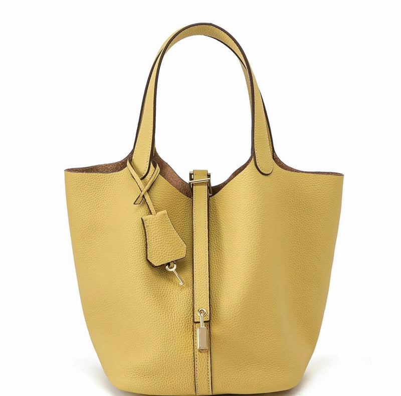 Leather Bucket Lock Bag
