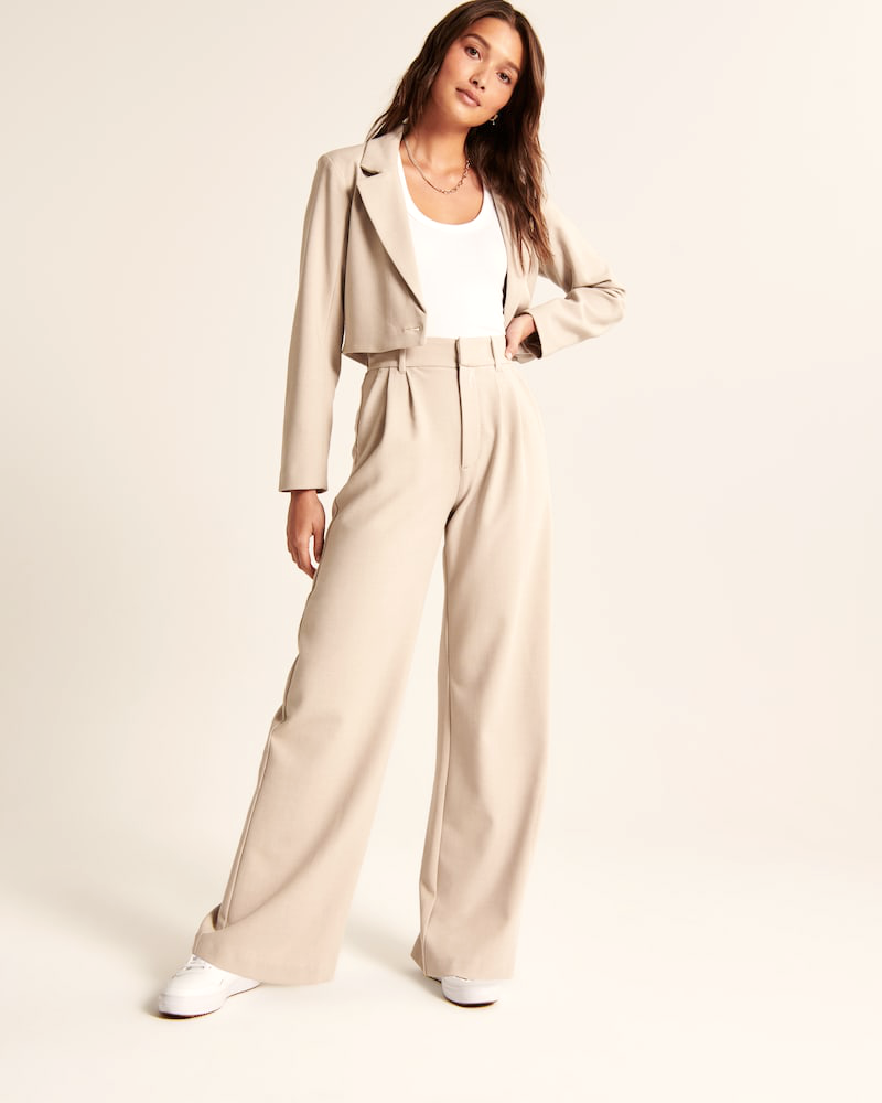 Beige Wide-Leg Pants