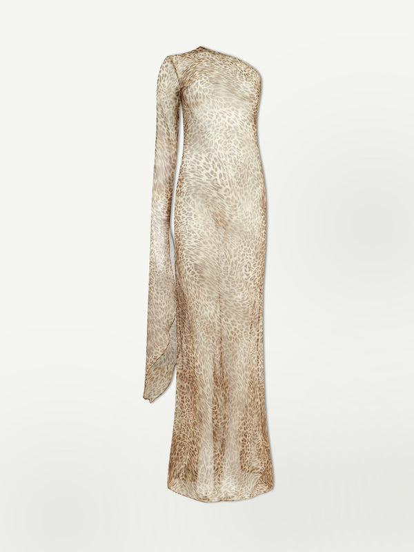 One Shoulder Leopard Maxi Dress