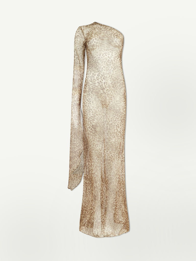 One Shoulder Leopard Maxi Dress