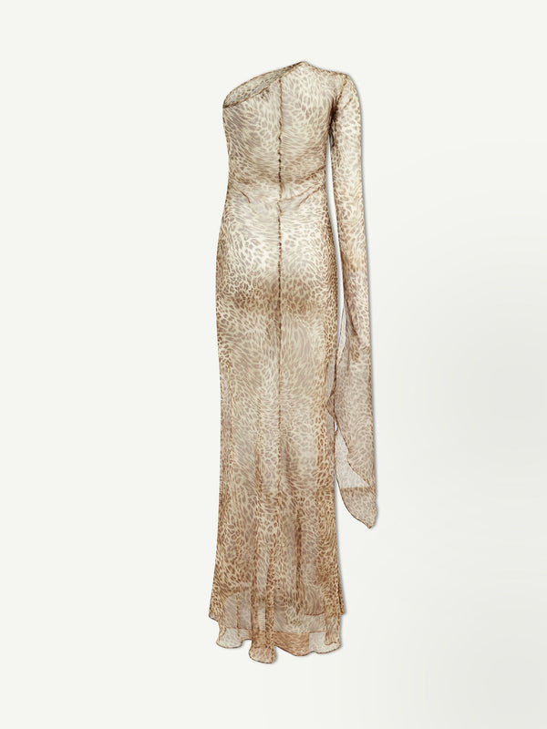 One Shoulder Leopard Maxi Dress