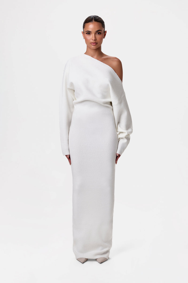 Knit Off-Shoulder Sweater Maxi Dress