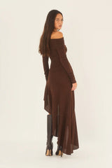 Bella Off-shoulder Flare Midi Knit Dress