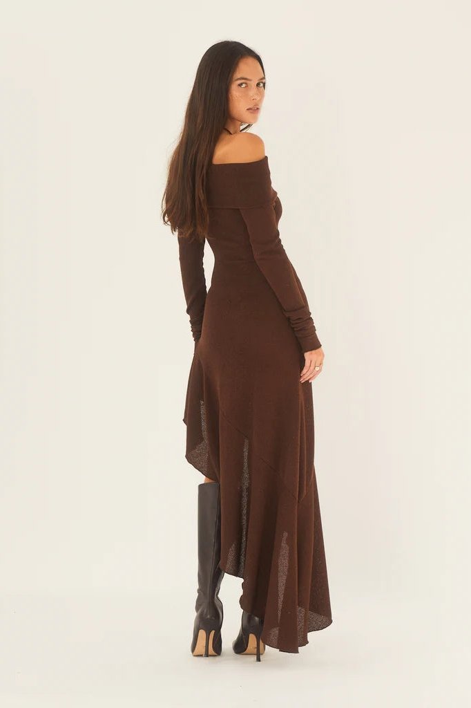 Bella Off-shoulder Flare Midi Knit Dress