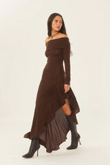 Bella Off-shoulder Flare Midi Knit Dress