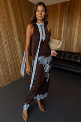Contrast Lace Halter Neck Skirt Set