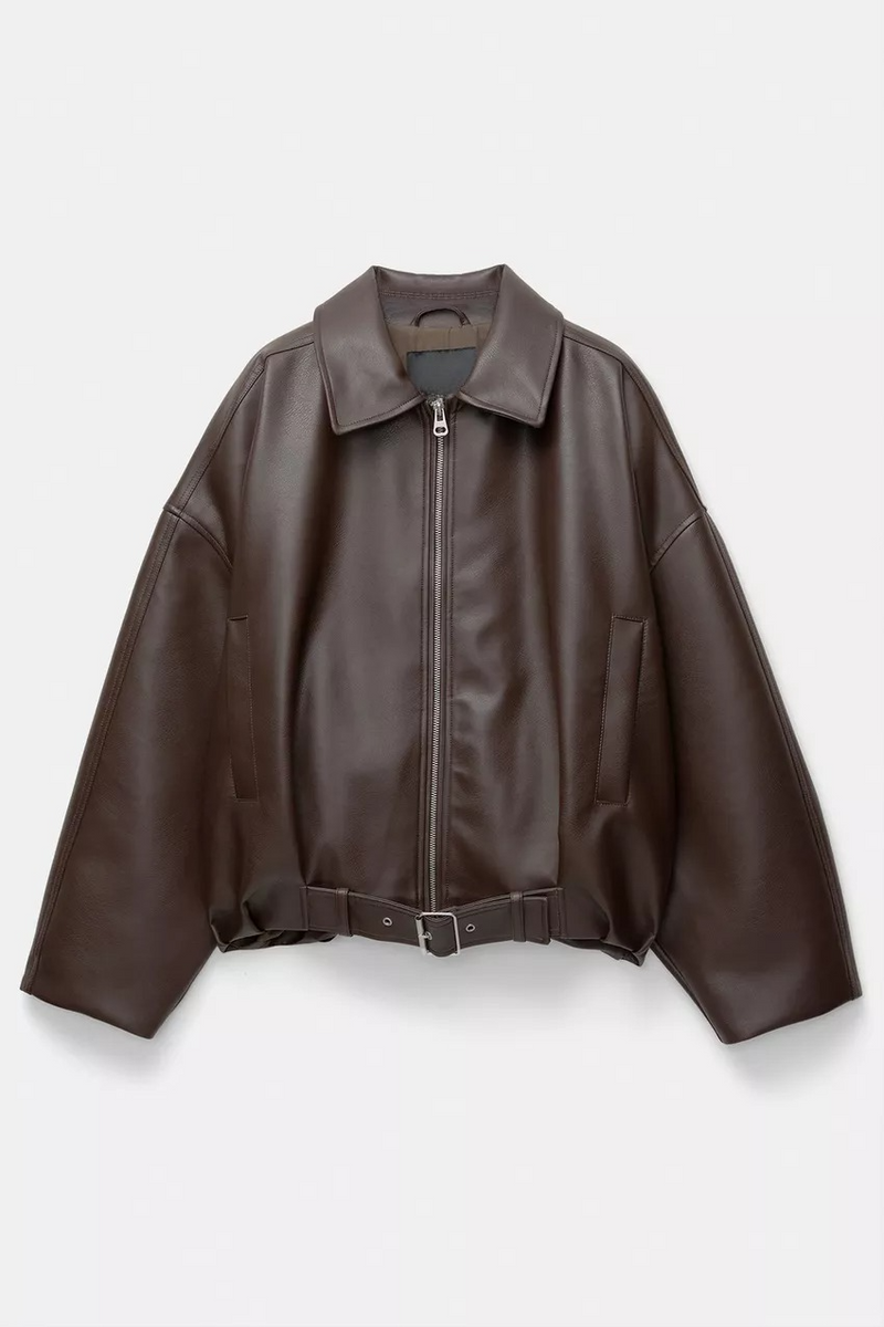 Ava Belted Faux Leather Jacket