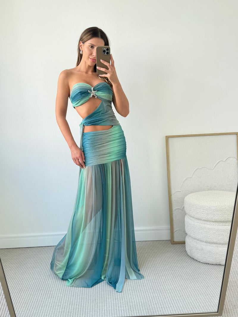 CHRISTAL Starfish Strapless Maxi Dress