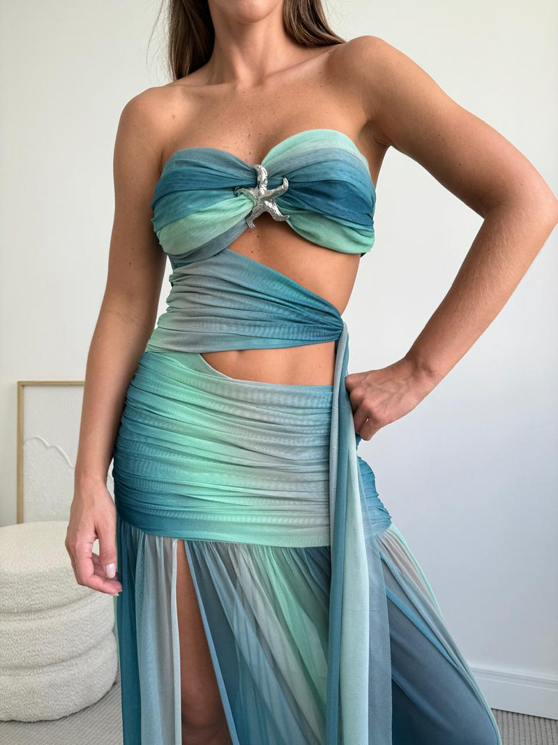 CHRISTAL Starfish Strapless Maxi Dress