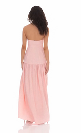 Gingham Strapless Drop Waist Maxi Dress
